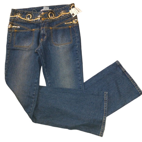 Bisou Bisou Denim - Bisou Bisou Michele Bohbot Women's Flare Leg Jeans 10 Glitter Embellished Y2K